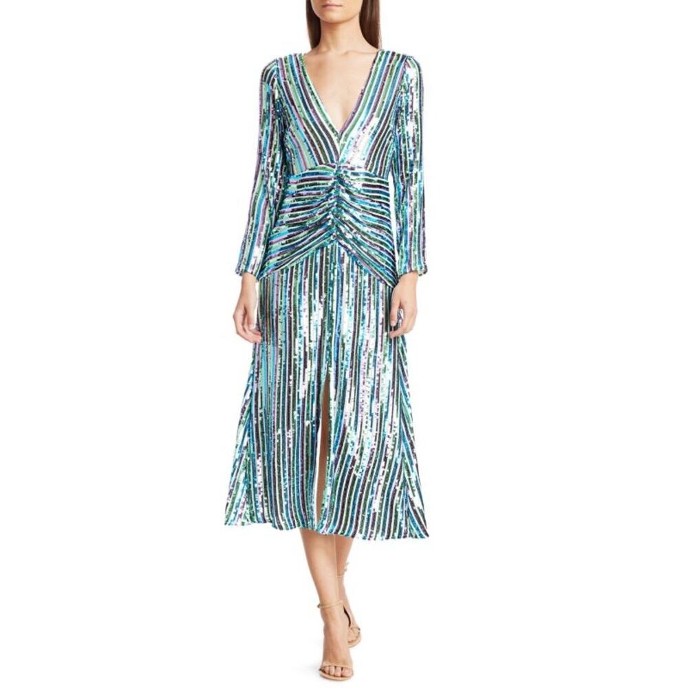 NWT! Rixo Emmy Stripe Sequin A-Line Dress MULTI STRIPE SEQUINS XS